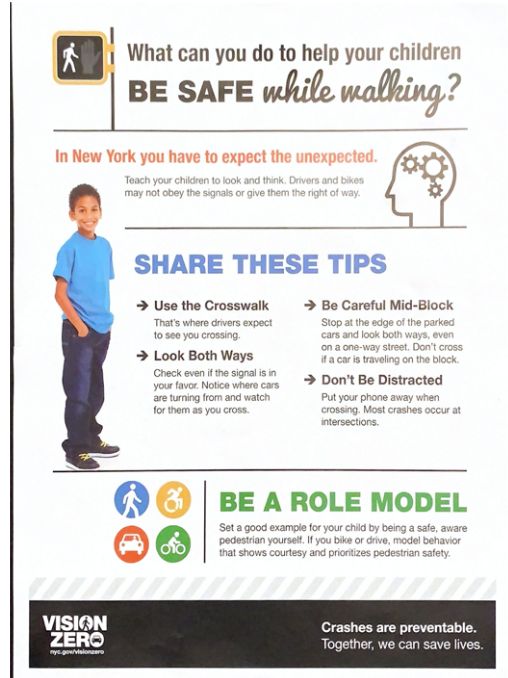 Vision Zero flyer: What can you do to help your children be safe while walking? Share these tips and be a role model.