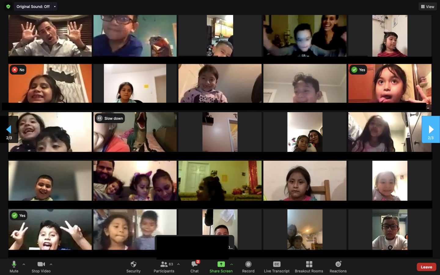 Screenshot of students waving on a video call