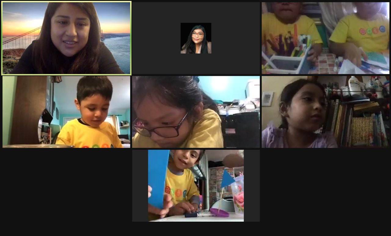 Screenshot of students sharing their work on a video call