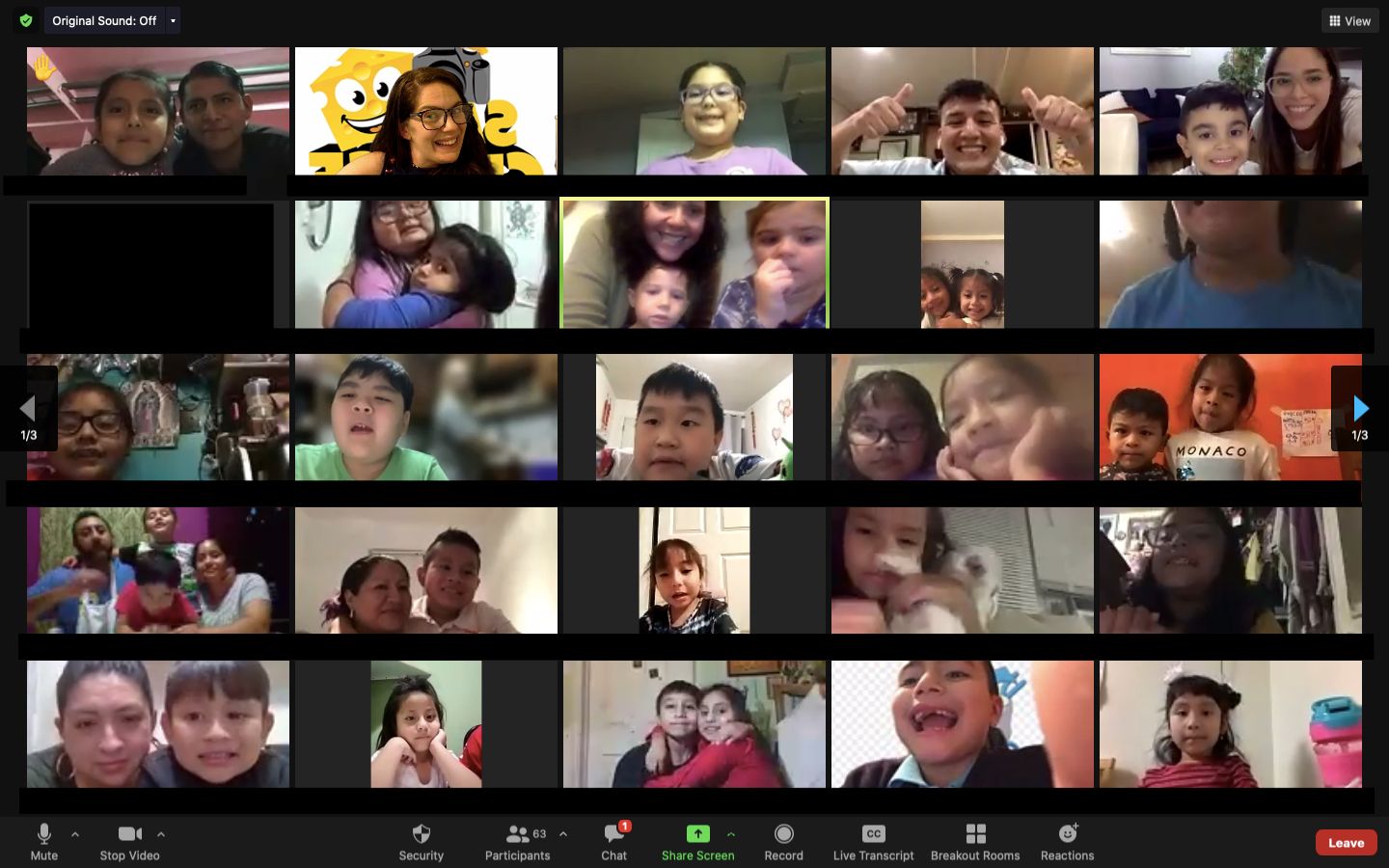 Screenshot of a video call full of students and teachers