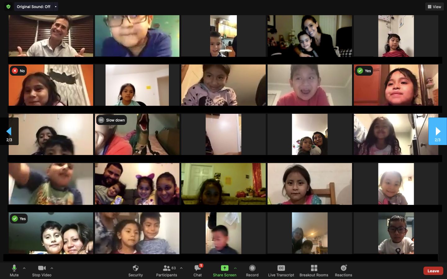 Screenshot of students and teachers together on a video call
