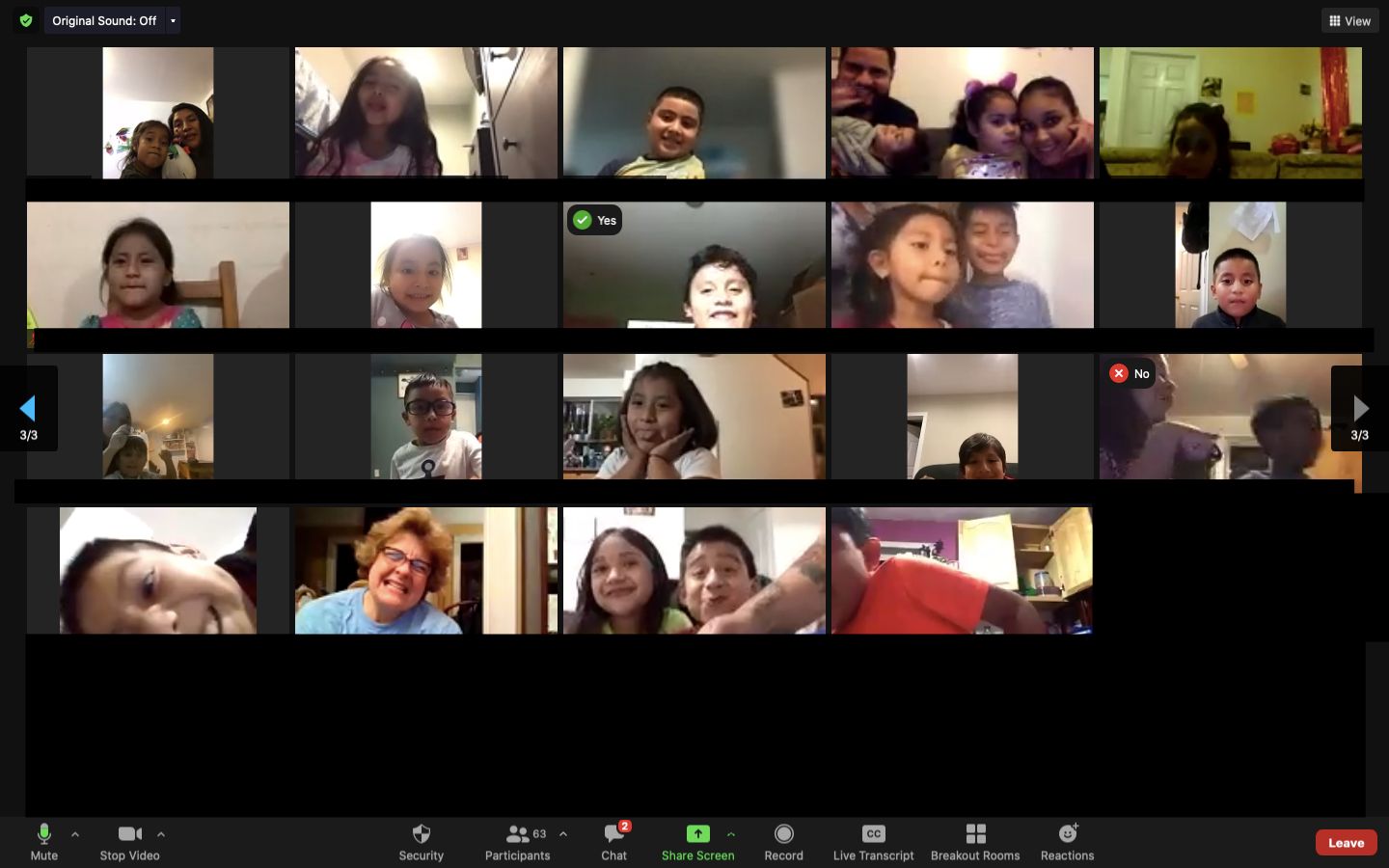 Screenshot of students gathered on a video call