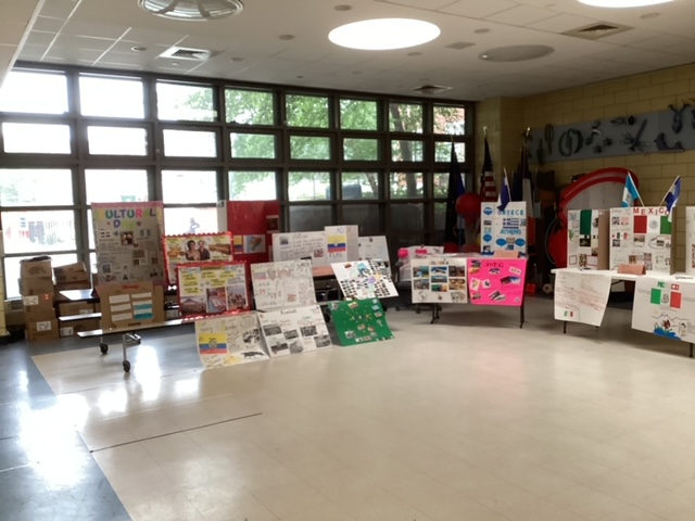 Country projects displayed around the multipurpose room