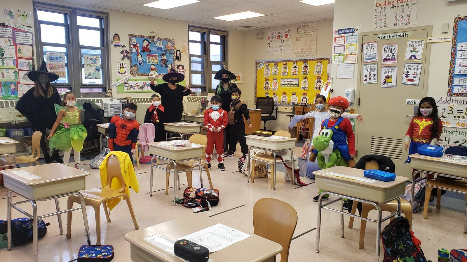 Students and teachers dressed up for Halloween in class