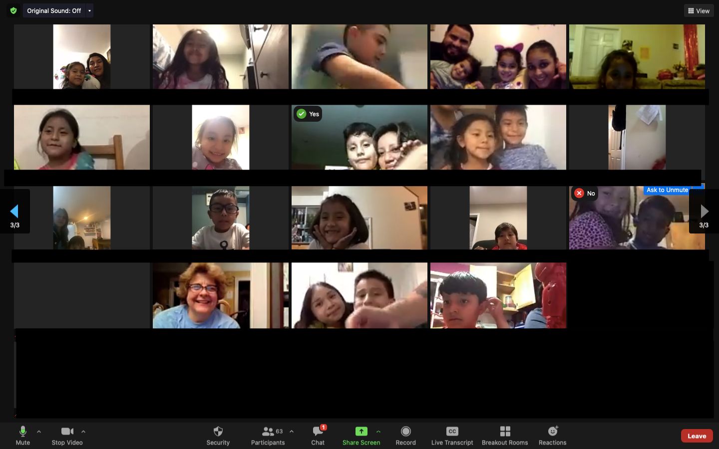 Screenshot of students on a video call