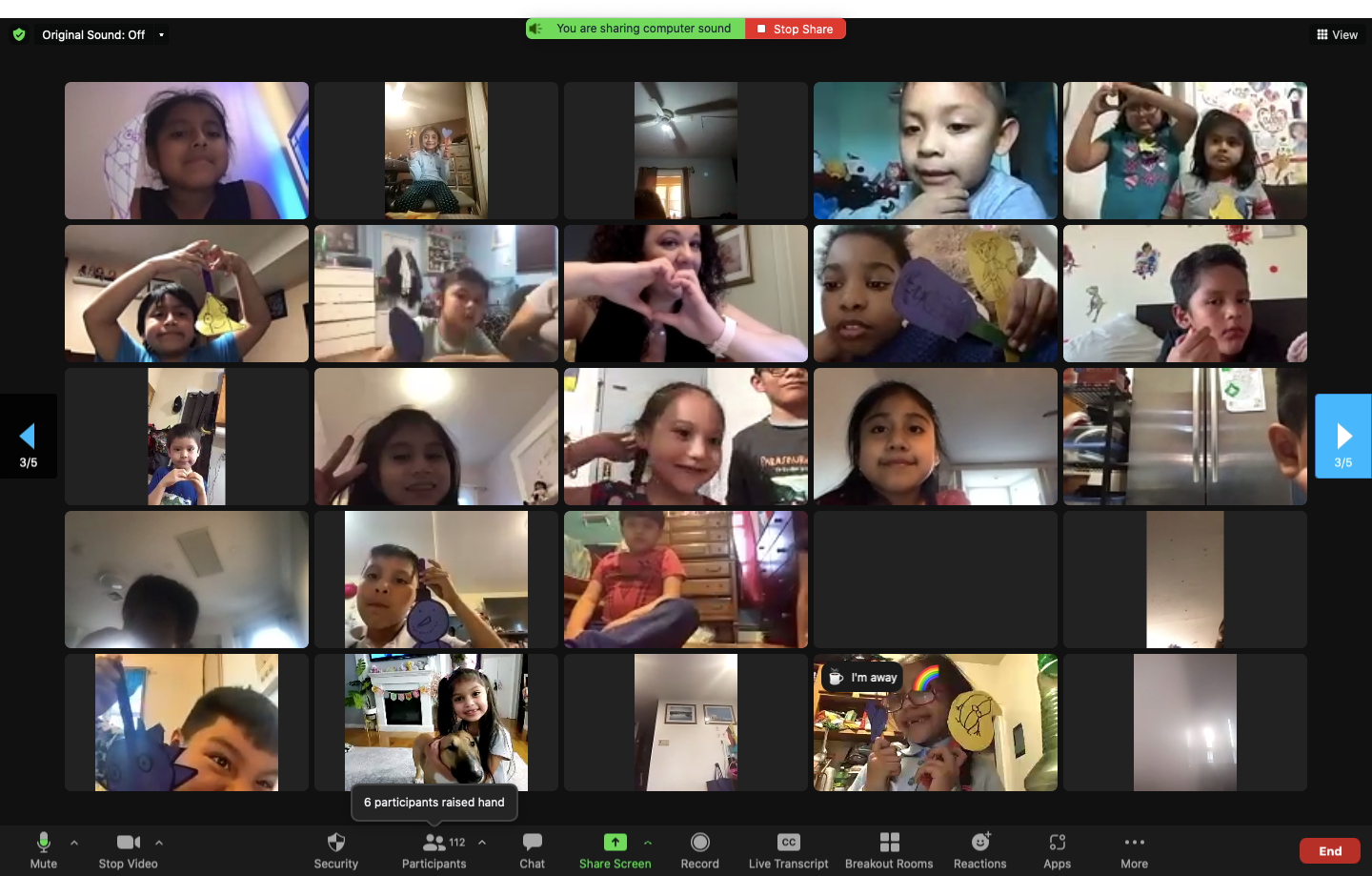 A grid of students on a video call during a virtual SEL Family Fun Night