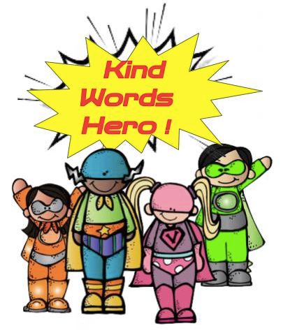 Kind Words Hero! Four children dressed as superheroes