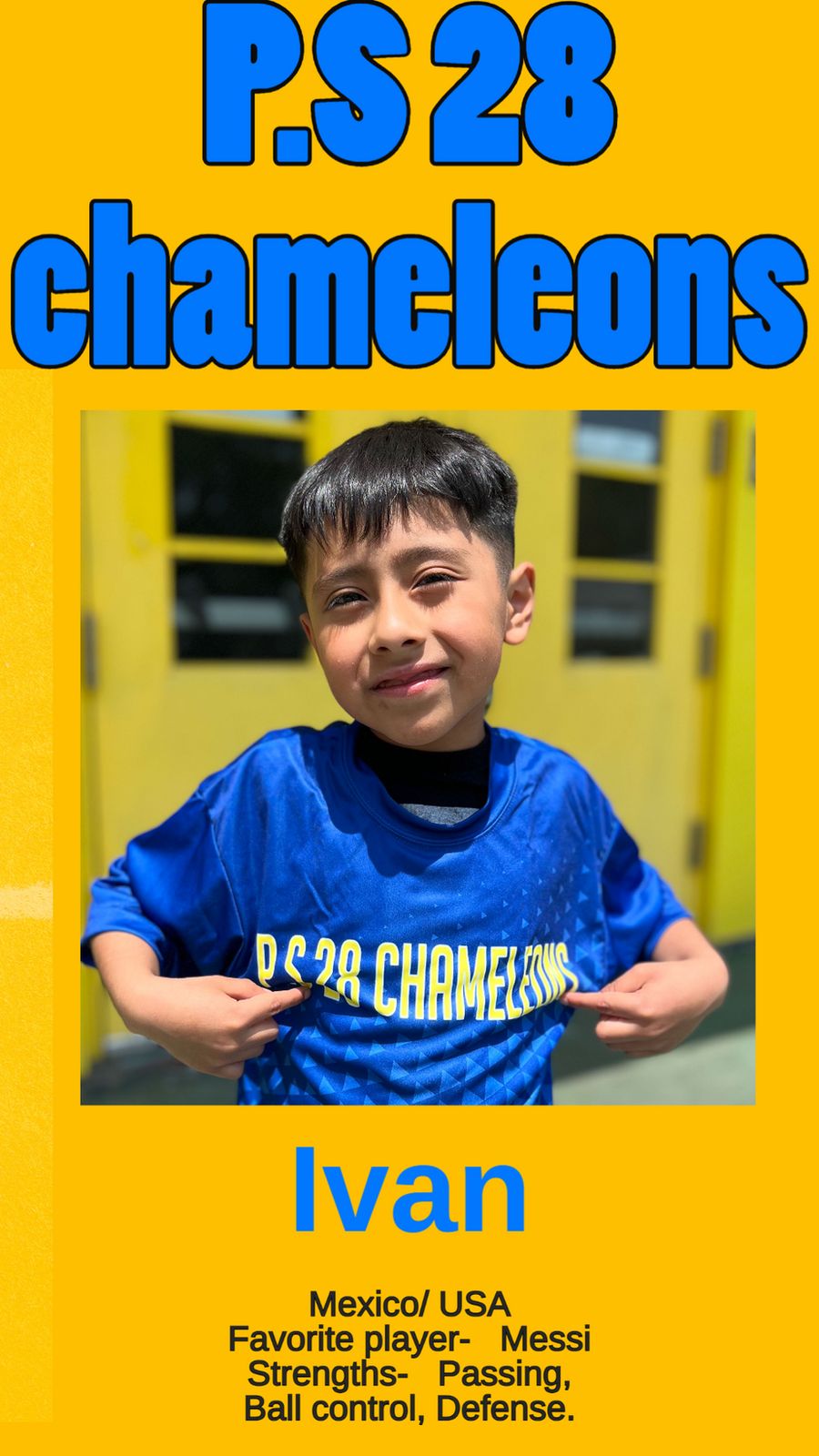 Ivan in the blue P.S. 28 Chameleons jersey