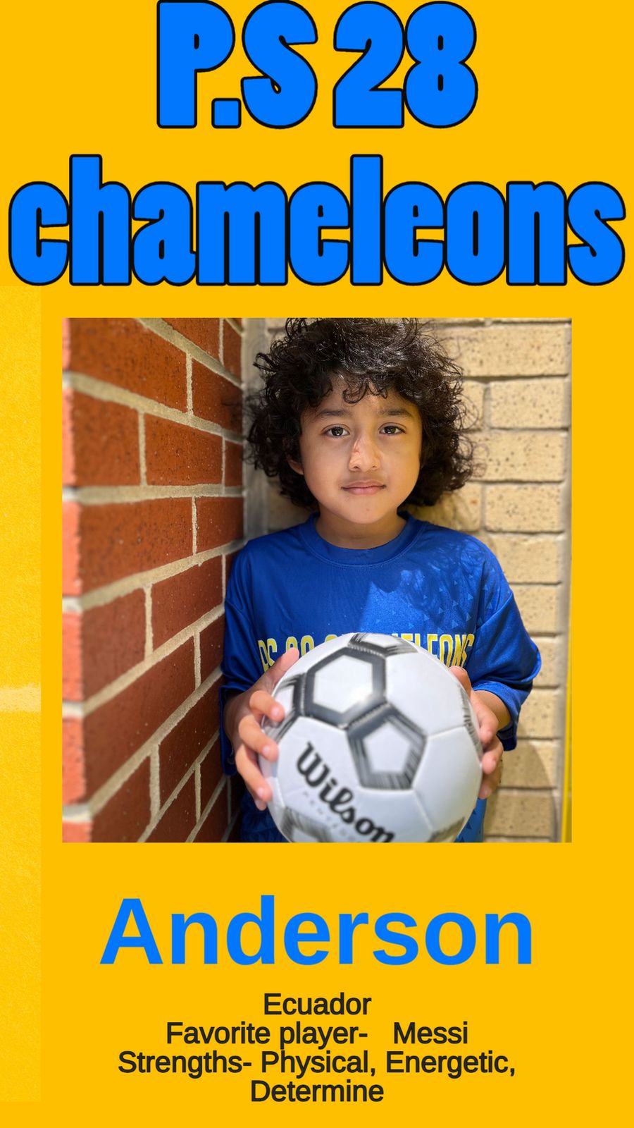Anderson in the blue P.S. 28 Chameleons jersey