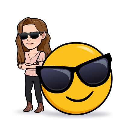 Diana's Bitmoji in sunglasses next to a smiling face wearing sunglasses